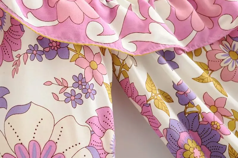 Boho chic Женская розовая Цветочная печатная богемная кружевная вискозная блузка Рубашки женские с открытыми плечами Топы с длинным рукавом рубашки blusa