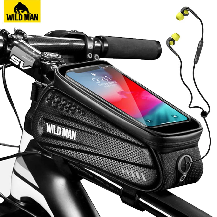 WILD MAN-Bolso impermeable con pantalla táctil de 6,5" para bolsa para bicicleta de montaña resistente a la lluvia, funda para teléfono móvil, para barra superior de bicicleta, accesorios para MTB -