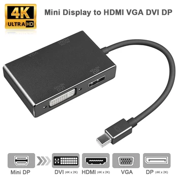 

4 in 1 Mini DisplayPort to HDMI DVI DP 4K VGA Adapter DP Cable Converter for Laptops Notebooks