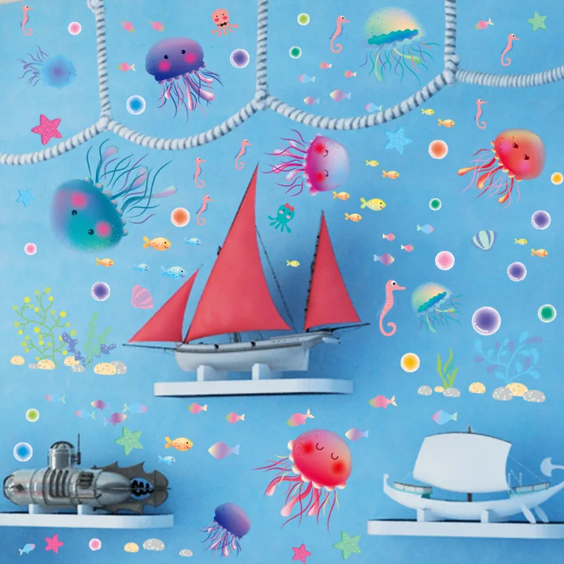 Очень милая мультяшная Медуза наклейка на стену ПВХ материал сделай сам медуза