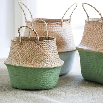 

Home Decor DIY Color Storage Basket Rattan Straw Basket Wicker Folding Flower Pot Seagrasss Flower Baskets Garden Planter Pot