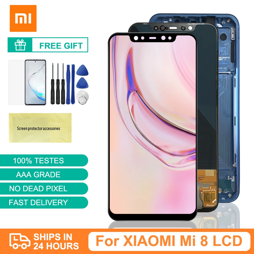 6.21&quot Super AMOLED For Xiaomi Mi 8 Mi8 LCD Display Touch Screen Digitizer Assembly Replacement With Frame | Мобильные телефоны