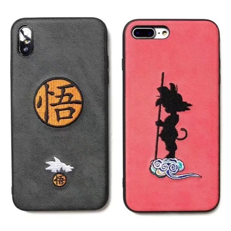 

Trendy solid color mobile phone case for iphone X iphone 7 6S 6 8 Plus vintage embroidery anime character back cover soft