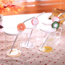 Высокое качество Бытовая чашка для воды Милая Новинка с соломинкой Прозрачная с крышкой офисная Милая стеклянная чашка для молока