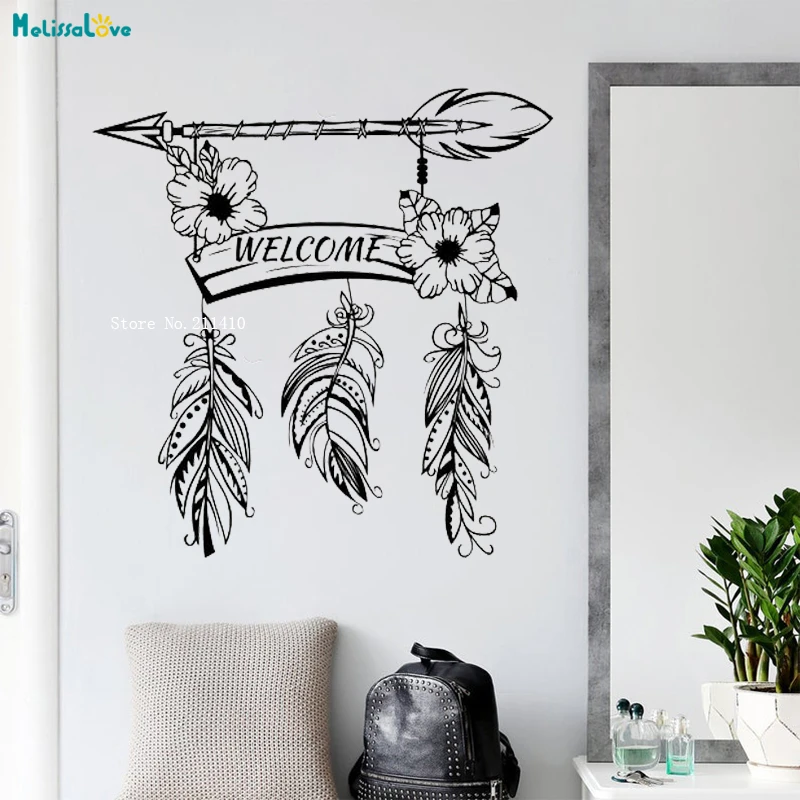 Welcome Word Vinyl Wall Decals Ethnic Room Style Arrow Feathers Home Decor Removable Art Stickers Murals Gift Yt1610 Wall Stickers Aliexpress