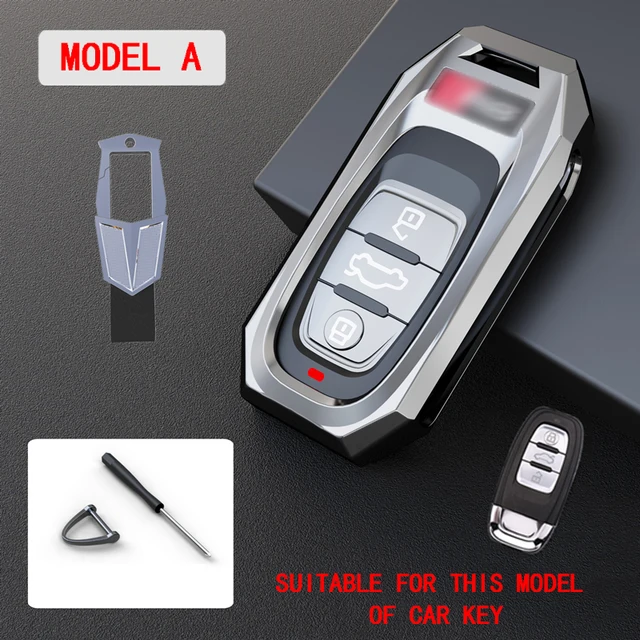 1 Pcs Zinc Alloy Car Key Case Cover for Audi A1 A3 8P 8V 8L A4 A4L B6 B7 B8 A5 8T A6 C5 C6 C7 A7 4G A8 4E D3 D4 8N 8J Q5 Q7 TT Model A-Silver
