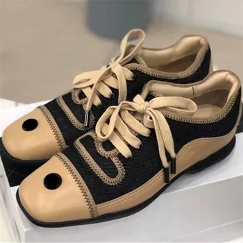 

Square Toe Women Shoes Genuine Leather Flat Shoes Woman 2019 Spring New Fashion Zapatos De Mujer Womens Sport Lace Up Shoes