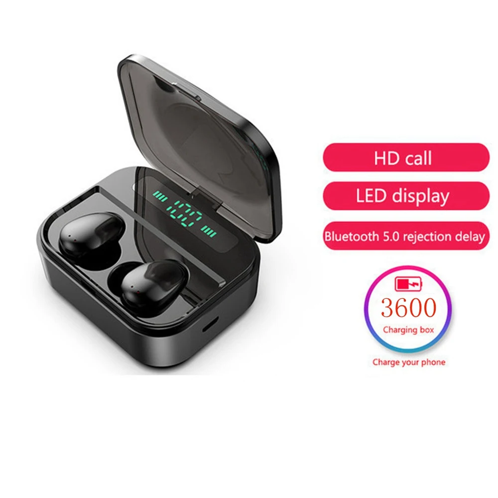 Black Mini Earbuds 6D стерео звук Bluetooth 5,0 наушники IP67 Водонепроницаемый туры беспроводные наушники светодиодный дисплей HiFi игровая гарнитура с HD микрофоном - Цвет: Black Mini Earbuds