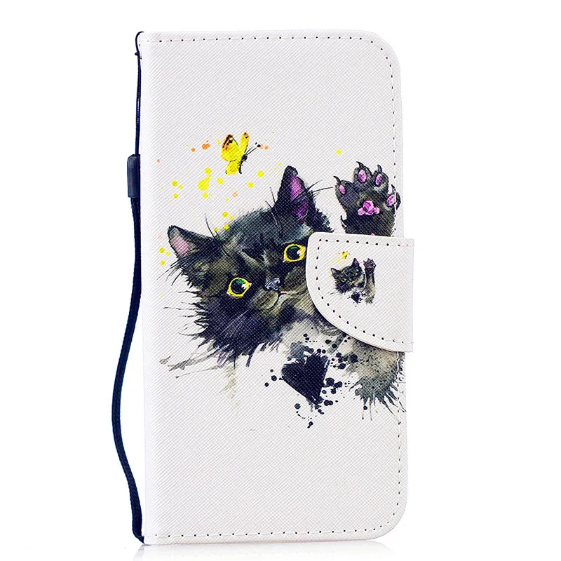 Чехол-бумажник из искусственной кожи с кошкой для iPhone 11 Pro XS Max XR X 6 7 8 Plus 5 5S SE, чехол для samsung Galaxy S10 S10e S9, сумки - Цвет: Cat Butterfly