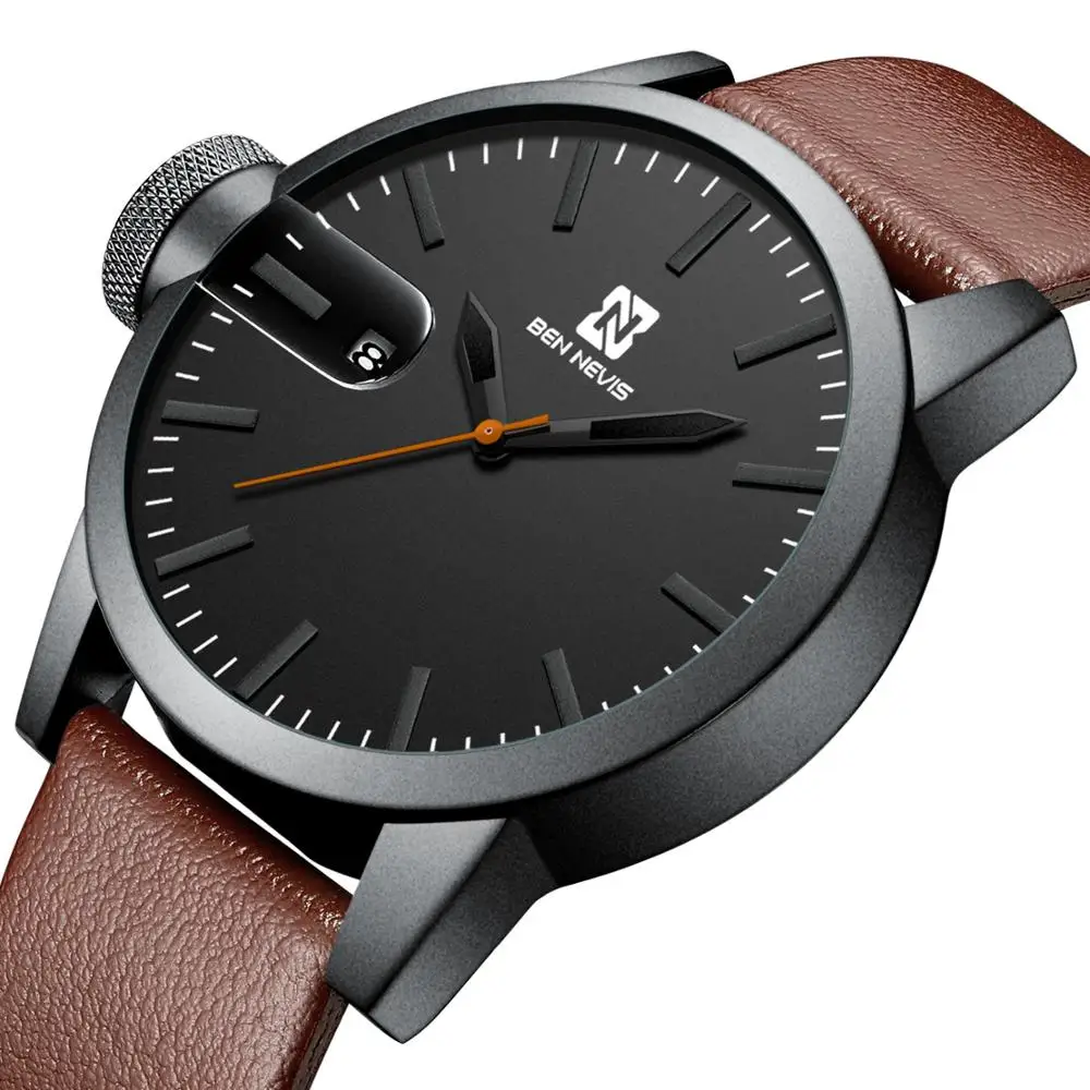 

BEN NEVIS Mens Watches Top Brand Leather Belt 30m Waterproof Sport Automatic Date Quartz Wrist Watch For Men Relogio Masculino