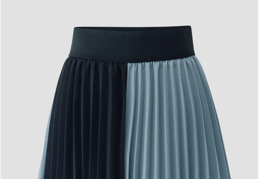 High-waisted Mid-length Mixed Colors Pleated Skirt