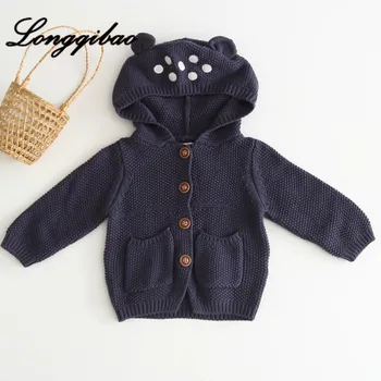 

Autumn and winter baby knitted hooded jacket baby knit cardigan sweater cotton casual embroidered shirt kids coat baby clothes