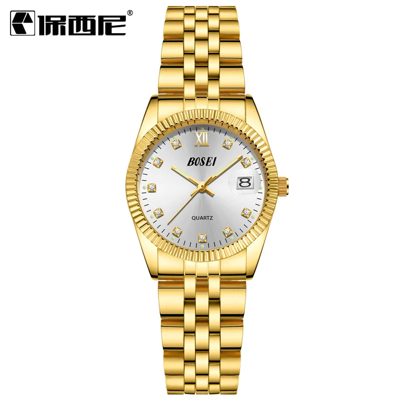 Lady Gold White Пара роскошных золотых кварцевых часов для мужчин и женщин, светящиеся часы, водонепроницаемые наручные часы для влюбленных с датой - Цвет: Lady Gold White