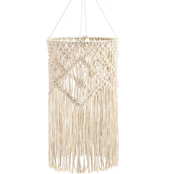 

Hand-Woven Living Room Ceiling Lamp Shade Bohemian Tassel Bedroom & Bathroom Lampshade Warm White