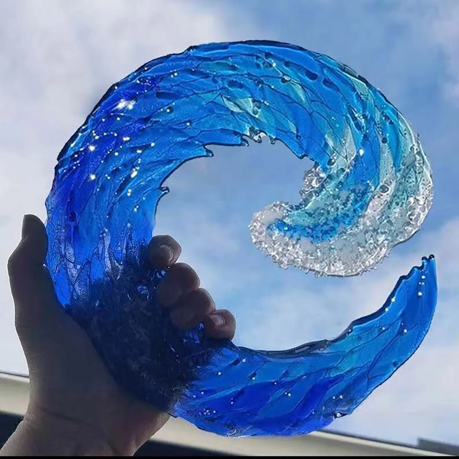 Sculpture de vague d'océan dégradée pour la décoration de la maison,  ornement de vague bleu ciel, décoration murale, artisanat en forme de  vagues - AliExpress