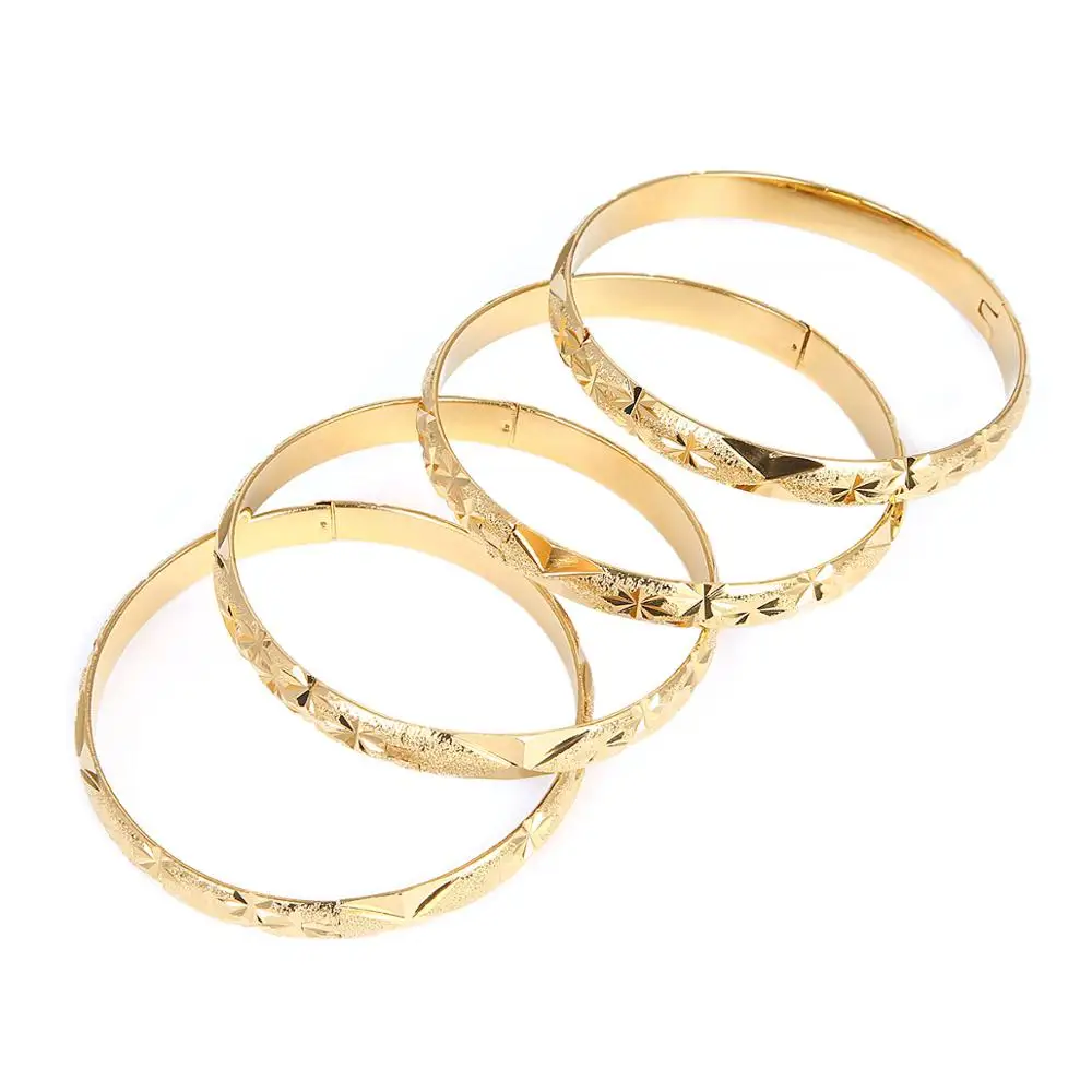 Trendy 4pcs Dubai Bangles for Women Men Gold Color Wide Bracelets African Ethiopia Jewelry 5