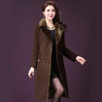 

Plus 4XL Autumn Winter Women Long Paragraph Cashmere Coat Jacket Female Slim Turn-down Collar Thick Wool Blends Overcoat Female