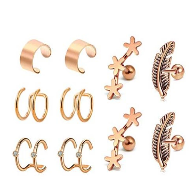 JFORYOU из нержавеющей стали Tragus спиральный для хряща Daith Rook серьги-гвоздики ушные манжеты для женщин девушек пирсинг ювелирные изделия - Окраска металла: Золотой цвет