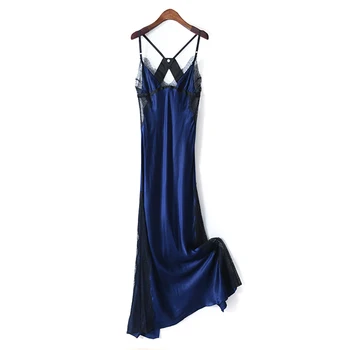

2020 New Pure Silk Dress Women 100% silk Sexy Summer Dress Navy Long High Quality Elegant Lady Garment Free Shipping