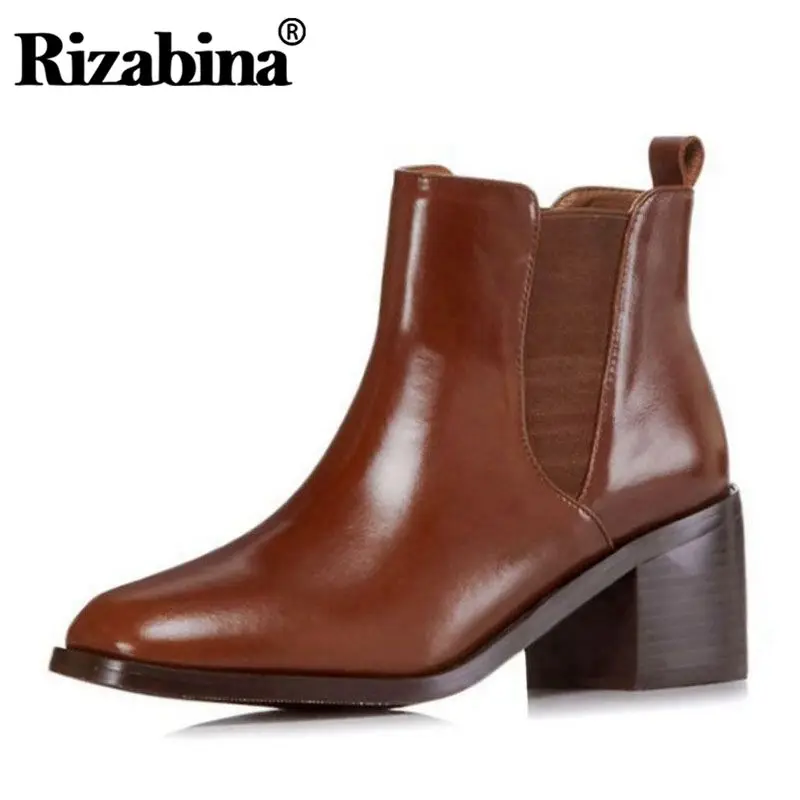 

KemeKiss Size 34-42 Women High Heel Boots Genuine Leather Ankle Boots Thick Heel Shoes Simple Winter Women Round Toe Shoes
