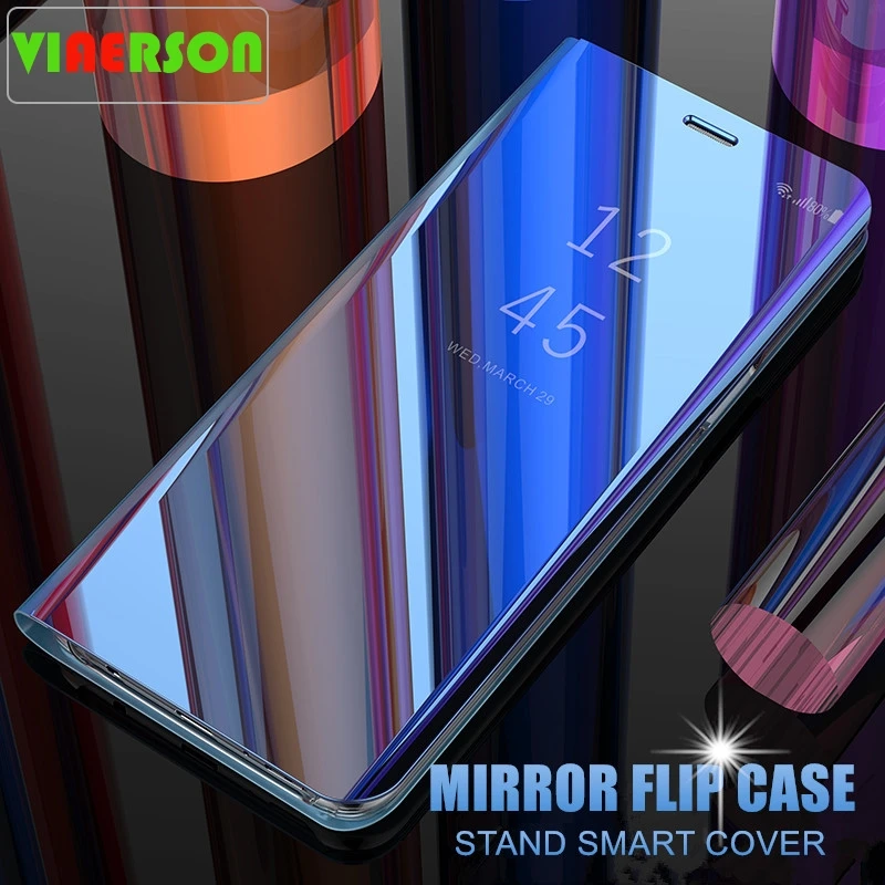 

For Samsung Galaxy S8 S9 Note 10 Plus Luxury Plastic Clear View Smart Mirror flip Case For S7 S6 Edge Stand Leather Cover Shell