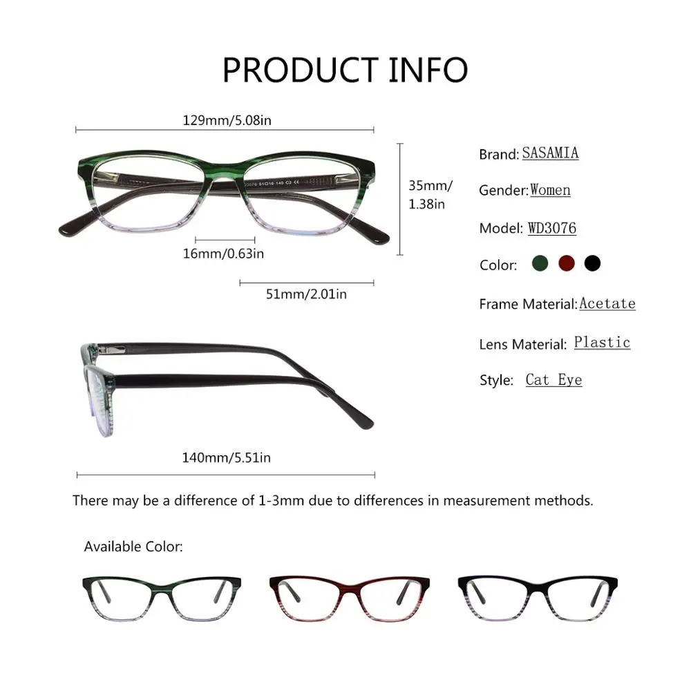 SASAMIA ацетатная оправа для очков, женские маленькие ретро очки, зеленые очки без градусов, оптическая оправа для женских очков