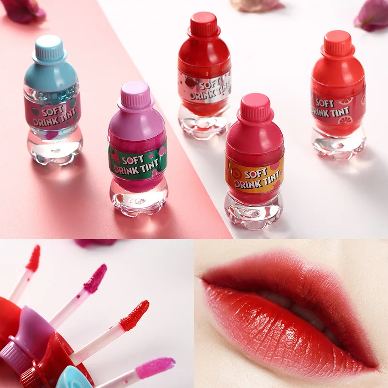 

5 Colors Moisturizing Lip Gloss Stain Tint Lovely Soft Drink Bottle Liquid Lipstick Long Lasting Lipgloss Tube Makeup