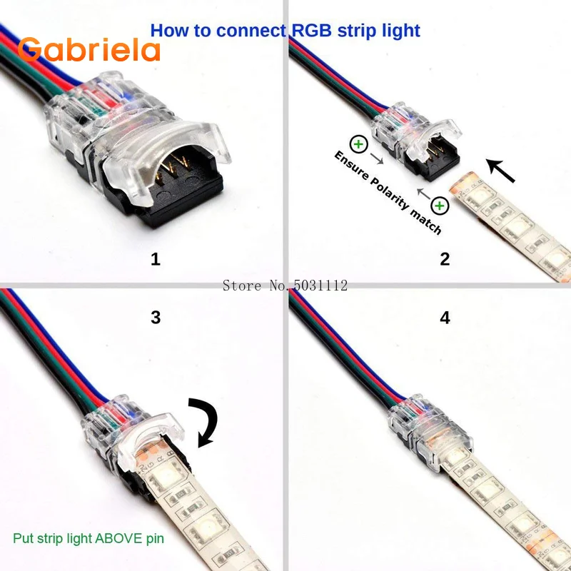 RGB LED Strip Connector Kit 4 Pin With Extension Wire 4 Pin 5050 10mm LED Tape Light Connector Waterproof IP65 Strip to Wire Use