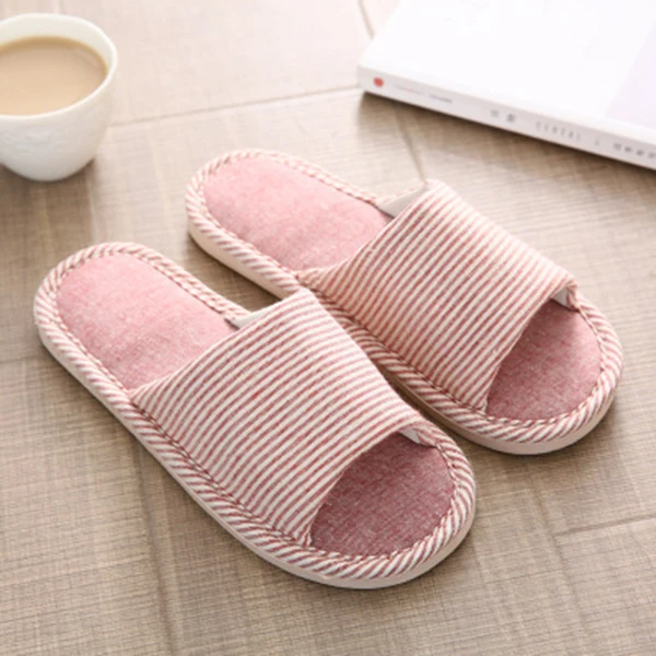 

Hot Sel Spring Summer Home Slippers Men Women Couple Korean Striped Linen Slippers Indoor Anti-ski Thick Bottom Slippers -B5