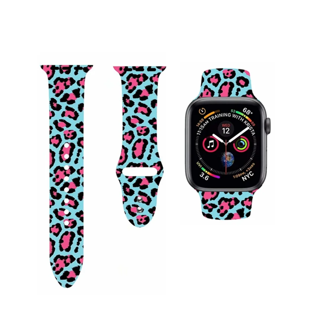 Ремешок для часов Apple watch силиконовый браслет с цветочным принтом и леопардовым