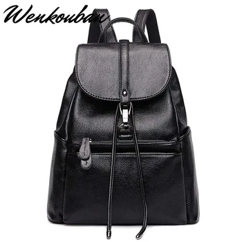 

Women Leather Backpacks Female Vintage Backpack For Girls School Bag Travel Bagpack Ladies Sac A Dos Back Pack Black Bag 2019