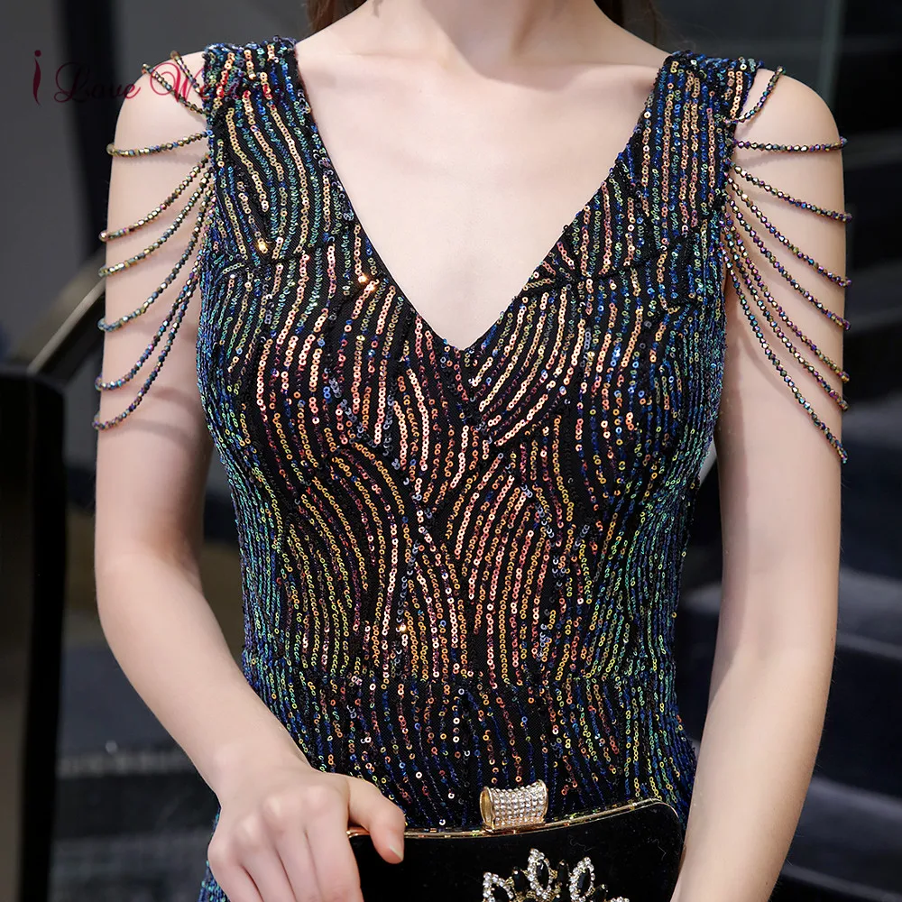 Vestido De Fiesta Noche вечернее платье с v-образным вырезом, расшитое блестками, длина до пола, без бретелек, вечернее платье русалки, новое поступление