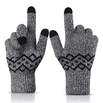 

Autumn and Winter Plus Velvet Knitted Wool Gloves Press Screen Suitable for Both Men and Women Double Thick-Warm Soft Lining