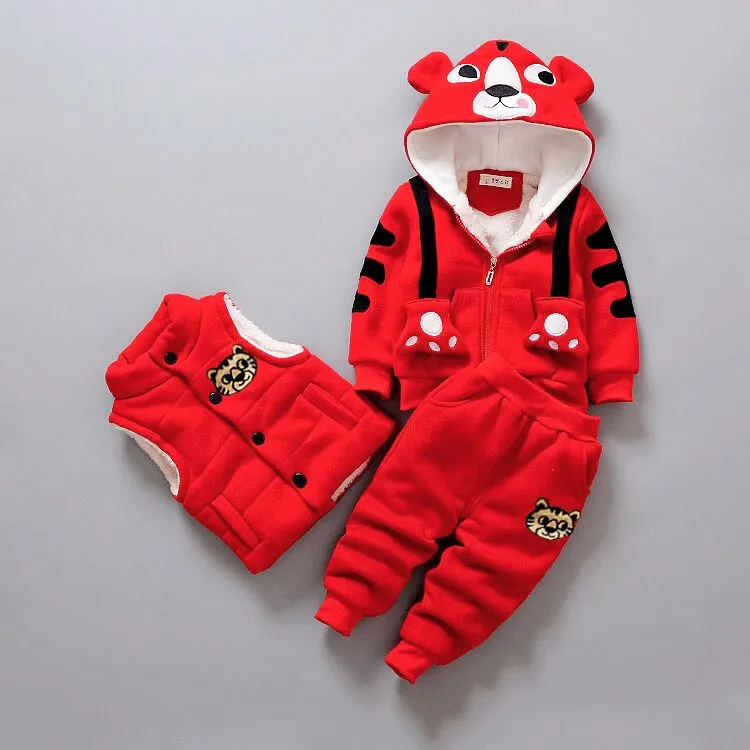 

Cute Boys Girls Cartoon Tigers Clothing Suits Baby Plus Velvet Hoodies Pants 2Pcs Sets Kids Toddler Winter Sports Clothes 1-5Yrs