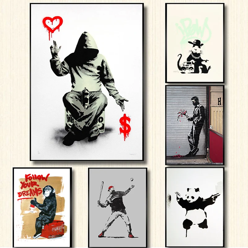 Banksy Улица граффити Искусство Холст Картина стене плакат скандинавский