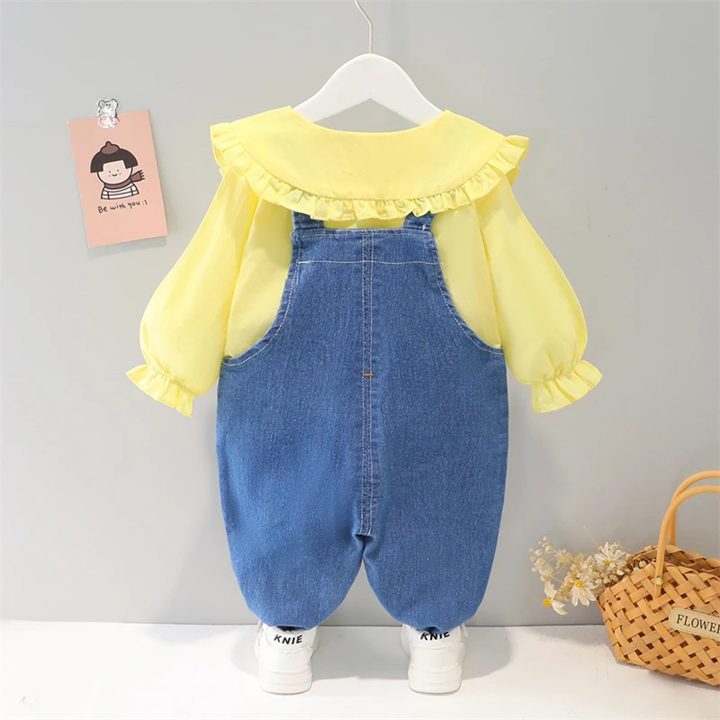 Spring/Summer 2 Pcs Denim Overall +Shirt Set for Girls – Pink & Blue ...