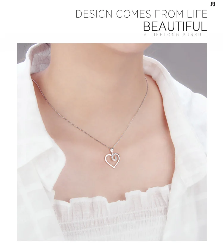 CLUCI Simple Heart Charms Pendant with Zircon 925 Sterling Silver Women Romantic Gift Jewelry