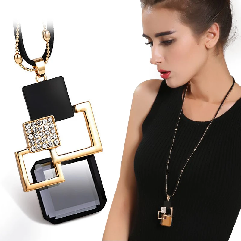 

Collares De Moda 2019 Geometric Crystal Necklaces & Pendants Punk Long Chain Gold Necklace For Women Fashion Jewelry Accessories
