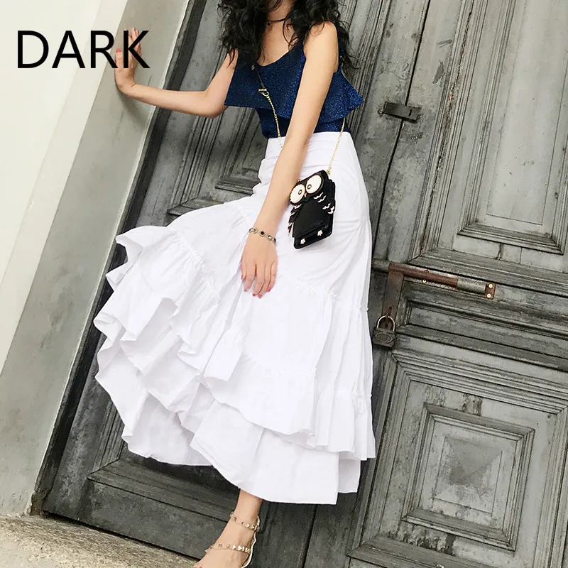 

Chen Damei irregular girl heart fairy skirt white skirt medium and long fishtail skirt high waist stitching big skirt