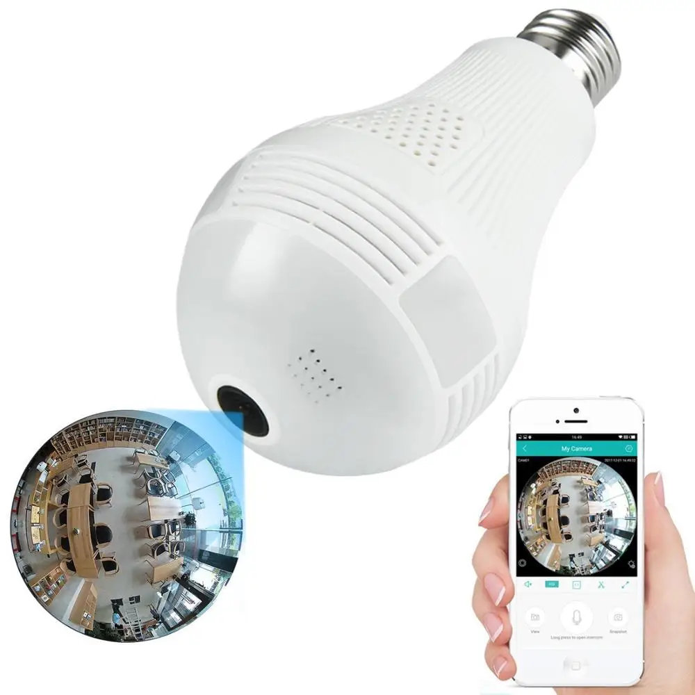 

360 Degree LED Light 1080P Wireless Panoramic Home Security Security WiFi CCTV Fisheye Bulb Lamp IP Camera Two Ways Audio