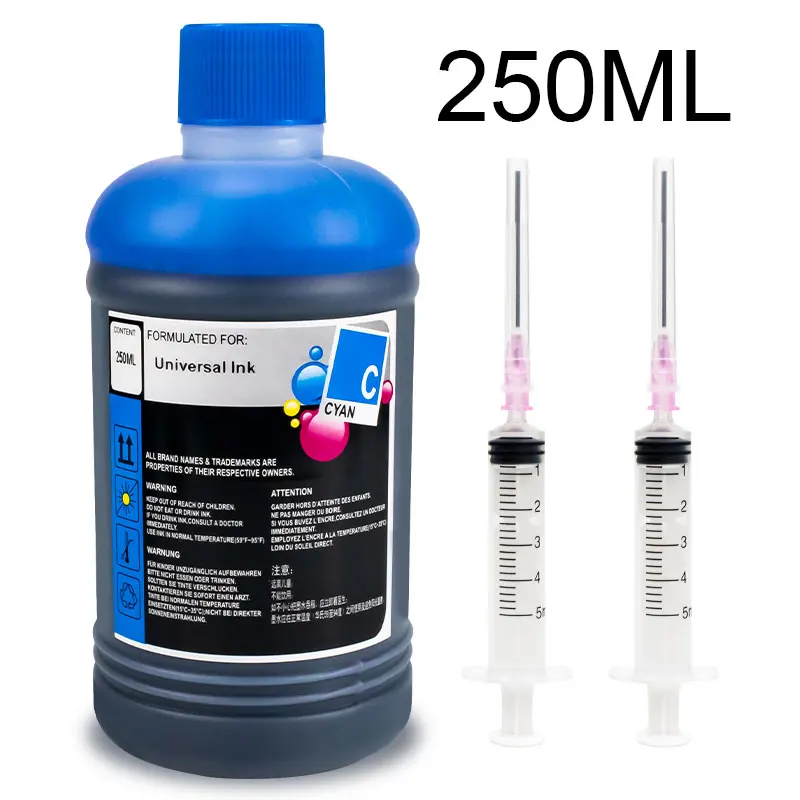 250ml Ink Universal Dye Ink Bottle For HP 301 302 304 305 21 350 For Epson L100 L200 L392 For Canon PG545 540 Printer Ink