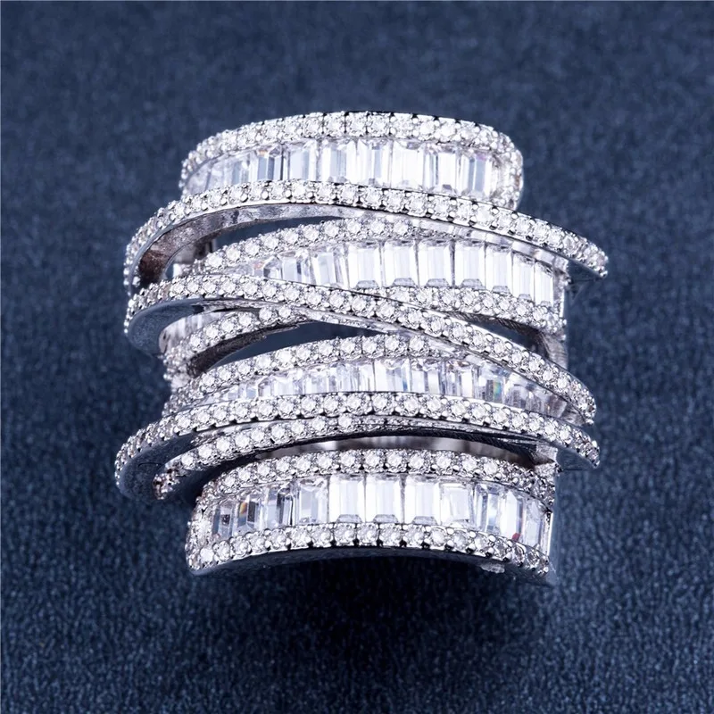 

Diamond ring ladies rings pomelo topaz Men's accessories Stone crystal moissanite Geometric line full of zircon ring female B833