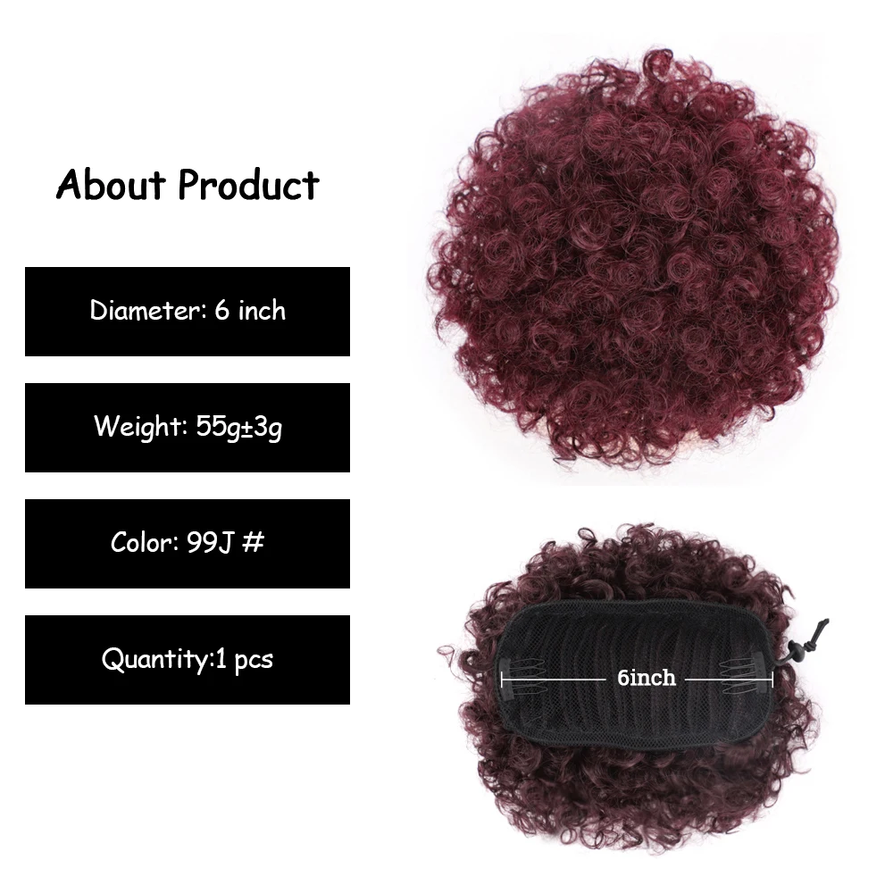 Afro Hair Puff Short Drawstring Ponytail Hair Bun Chignon Synthetic Kinky Curly Ponytail Wrap On Hair Pieces For Women