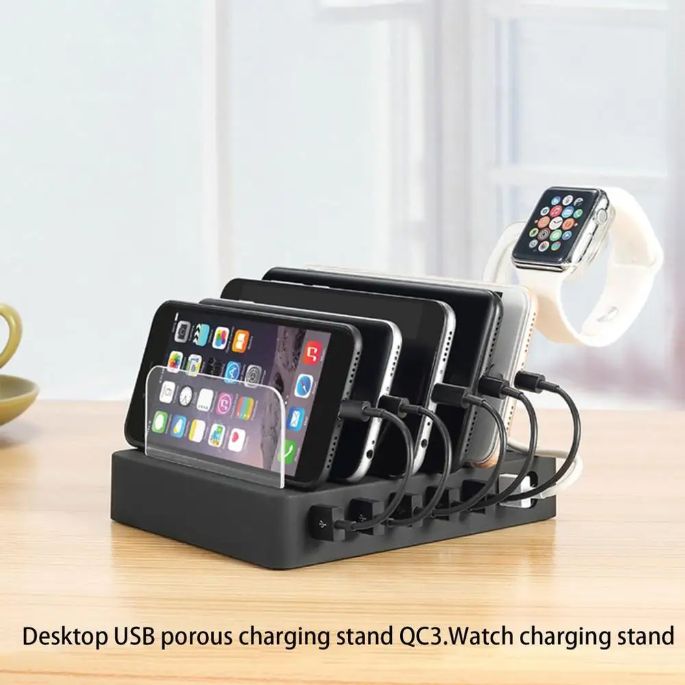 

Fastest Charging Station with QC3 Phone Charger Cables(3 Type) 6-Port USB Charger Station for Multiple Devices