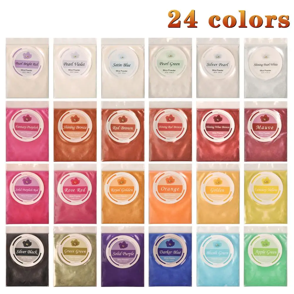 10g 24Colors Biutee Слюда Порошок металлик 50 цветов Блеск для ногтей порошок пигмент эпоксидная смола перламутровый мыло изготовление краситель пищевой для ногтей DIY - Цвет: 10g 24Colors