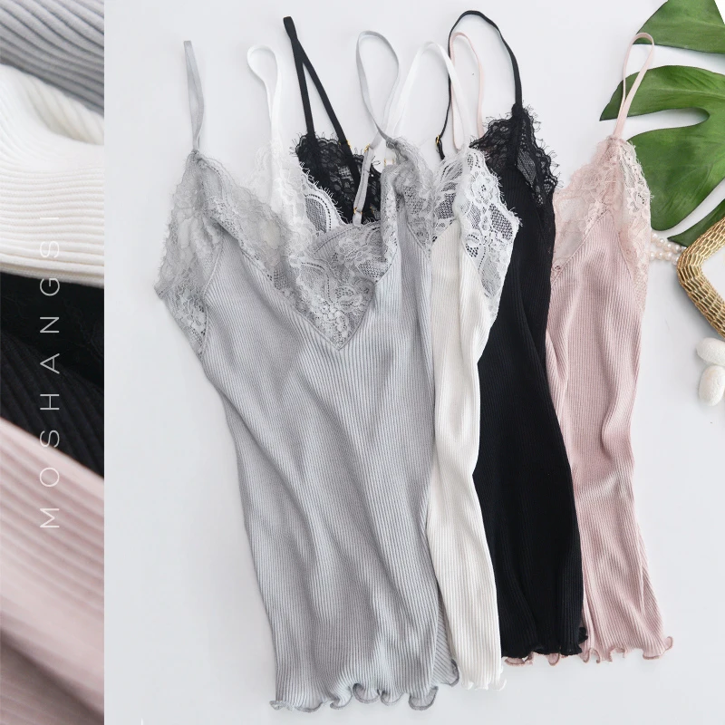 Женская Летняя шелковая хлопковая майка однотонного цвета Небесно Голубой шёлковый вязаный жилет на бретельках Повседневная Блузка высокого качества|Топы|   | АлиЭкспресс