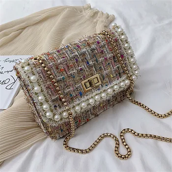 

Bags for women Women's bags Brand Originality Design Handheld Bag Women 2019 Joker Messenger Bag Large Pearl Chain Square Bag