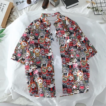 

2020 Summer New Style Men Casual Thin Short Sleeve Japan Cool Streetwear Women's Graffitis Square Collar Floral-Print Shirt
