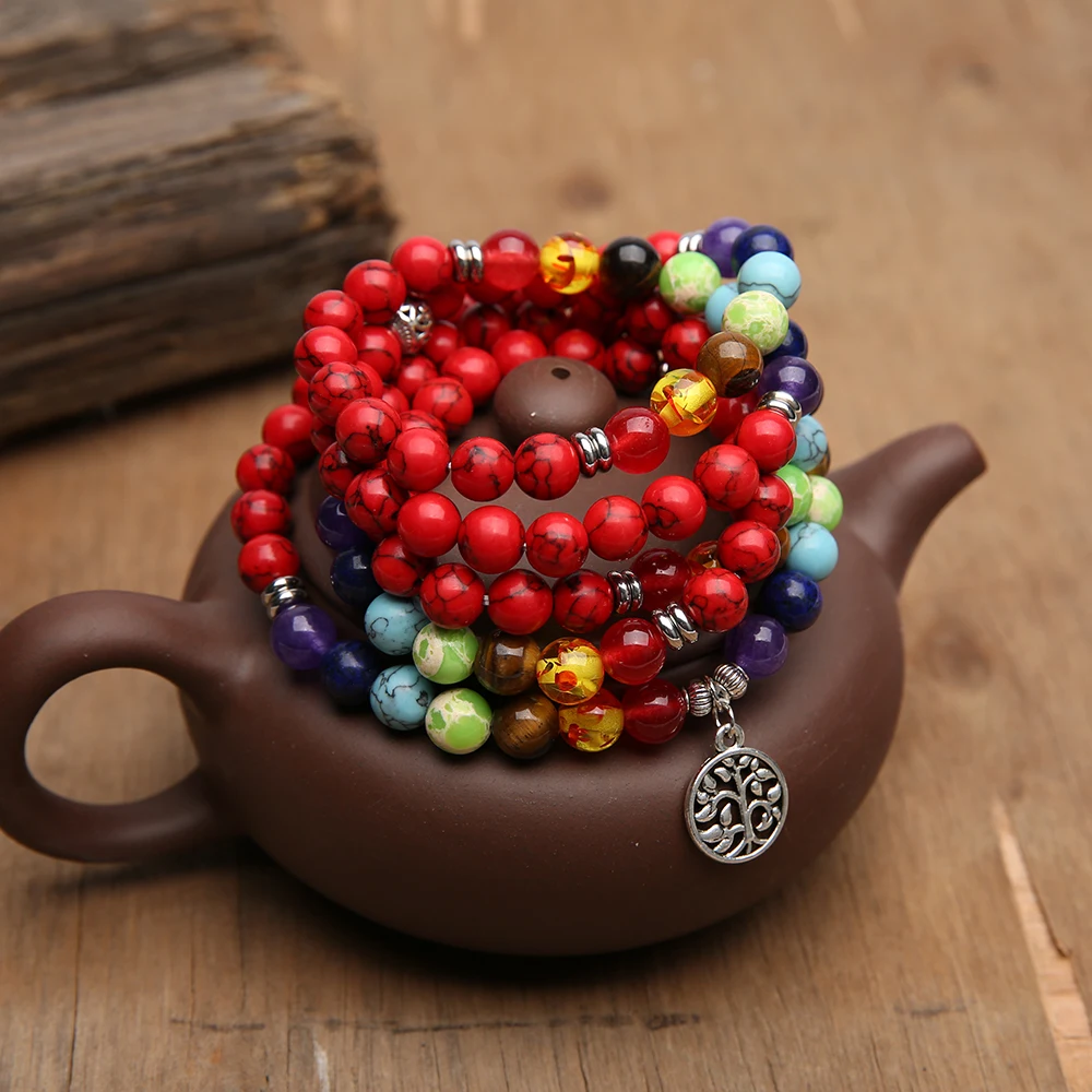SHINUS BOHO mala бисер Йога браслет натуральный камень 8 мм бисерный декларирующий браслет женский ручной работы paryer Браслет Bijoux