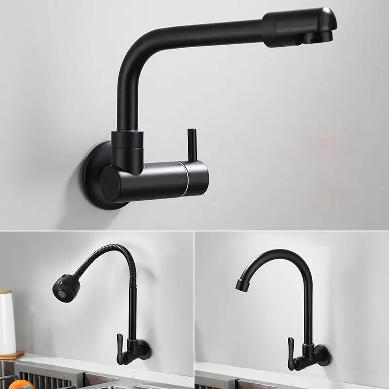 Настенный кухонный кран с одной холодной водой черный кухонные краны